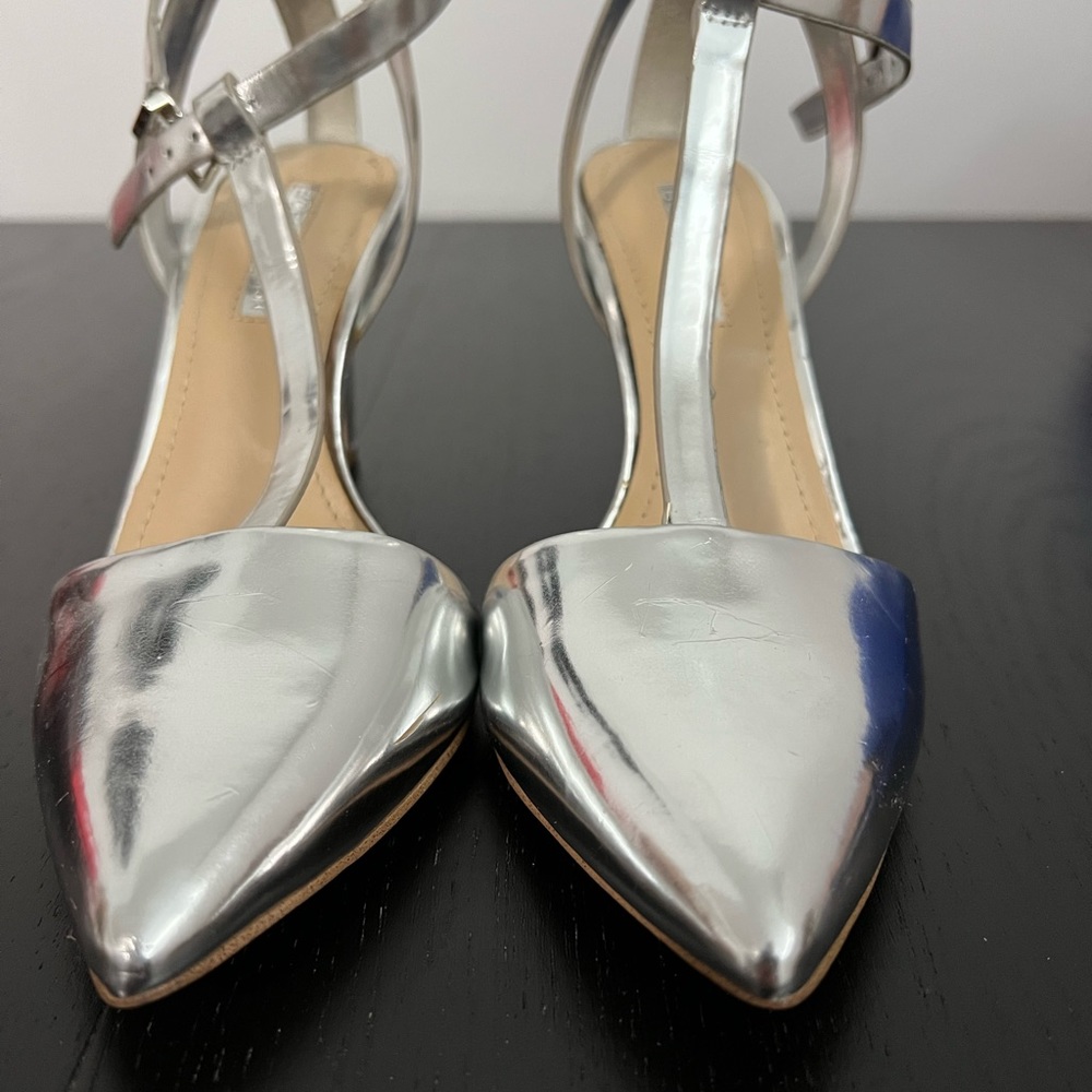 BCBG Max Azria Silver Strap Heels size 5, Never Worn